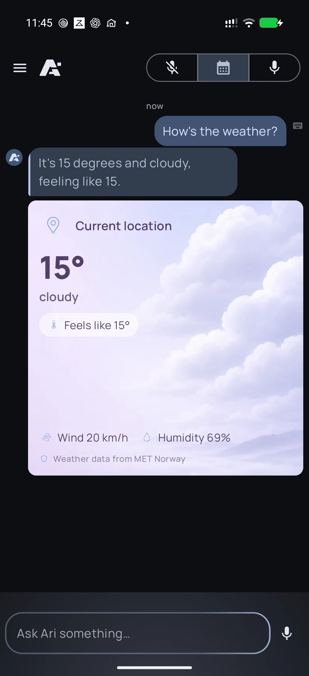 Weather on Android, screenshot 1