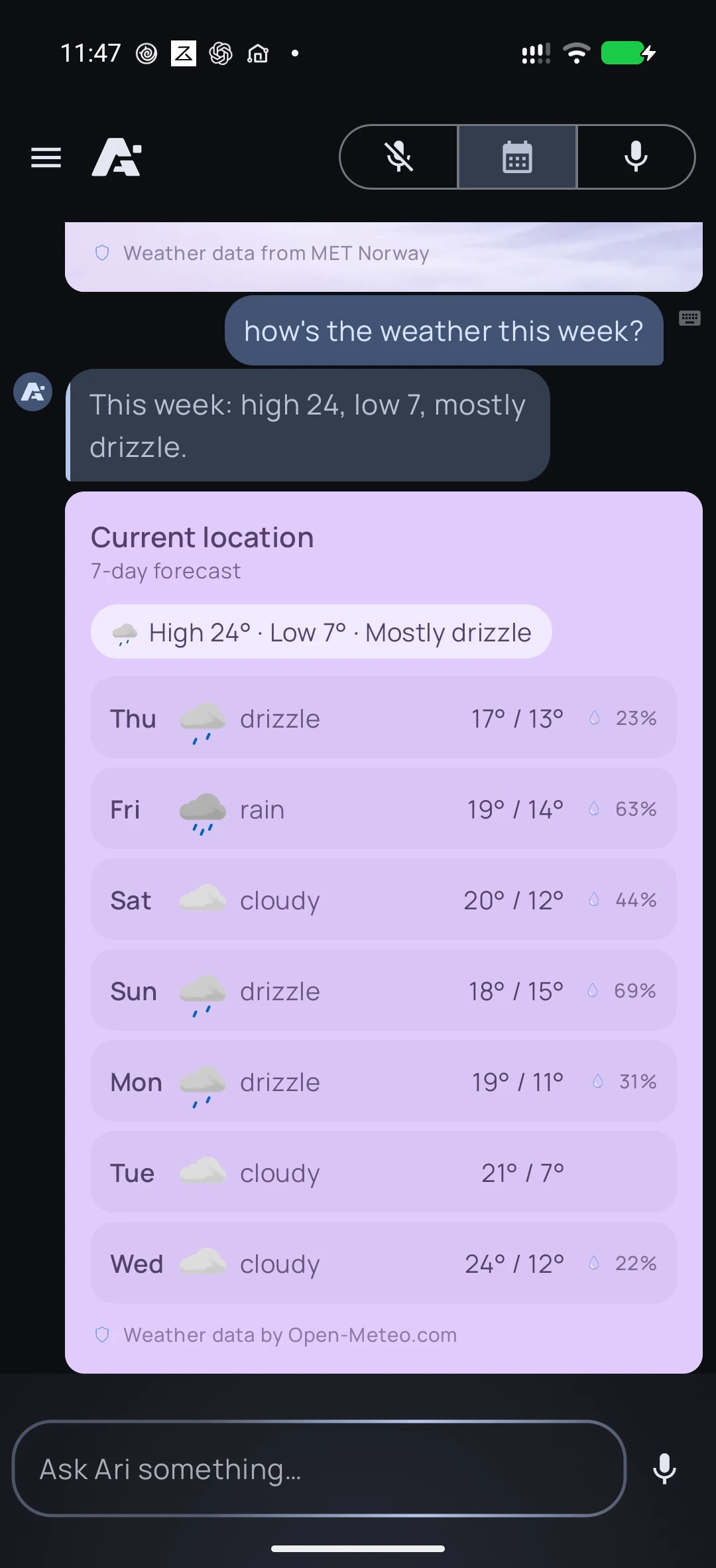 Weather on Android, screenshot 2